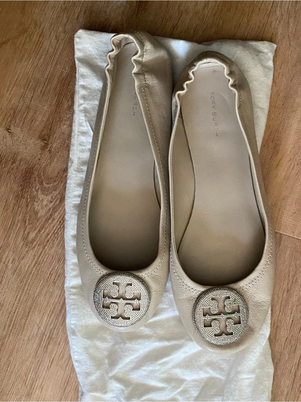 Tory Burch Beige Leather Logo Ballet Flat